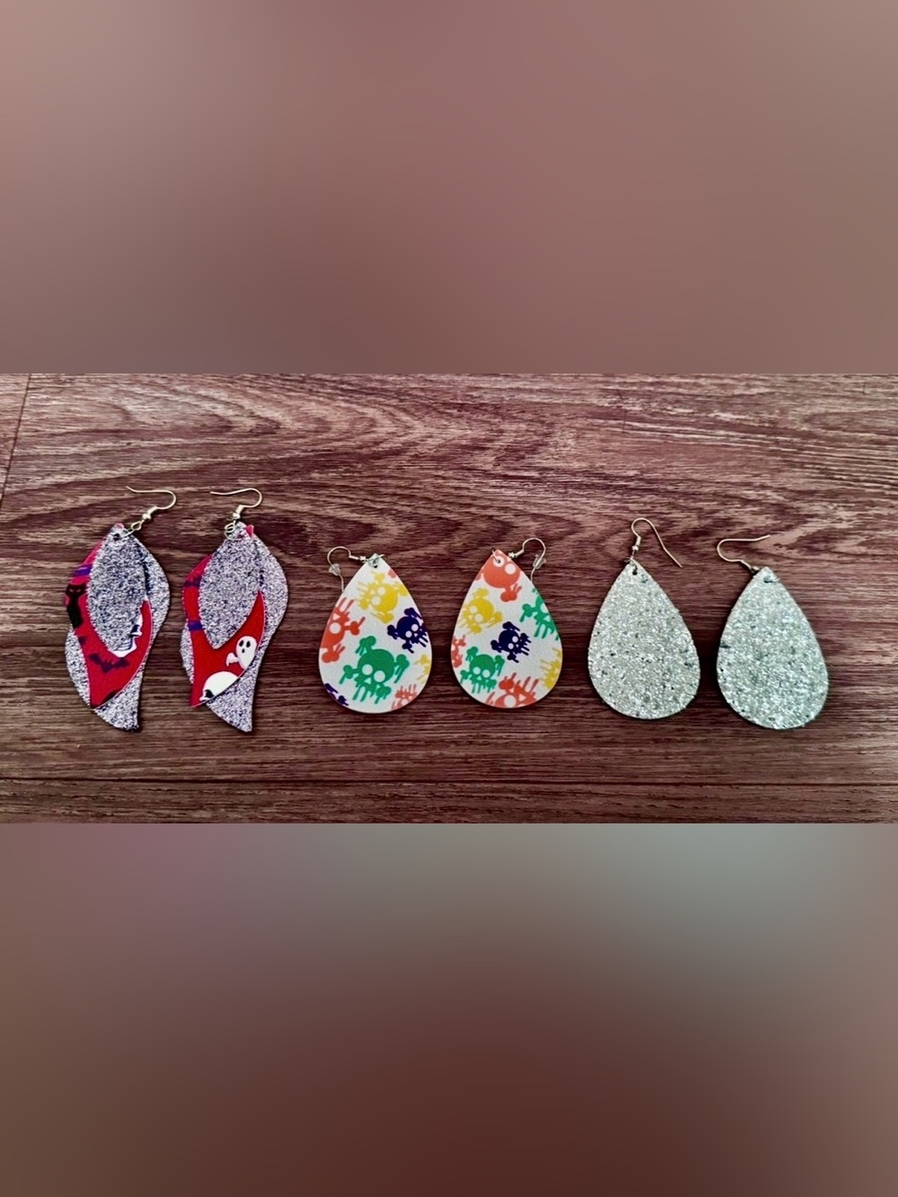 Triple Pair Teardrop Earring Set - Silver Purple Women’s Halloween Earrings
